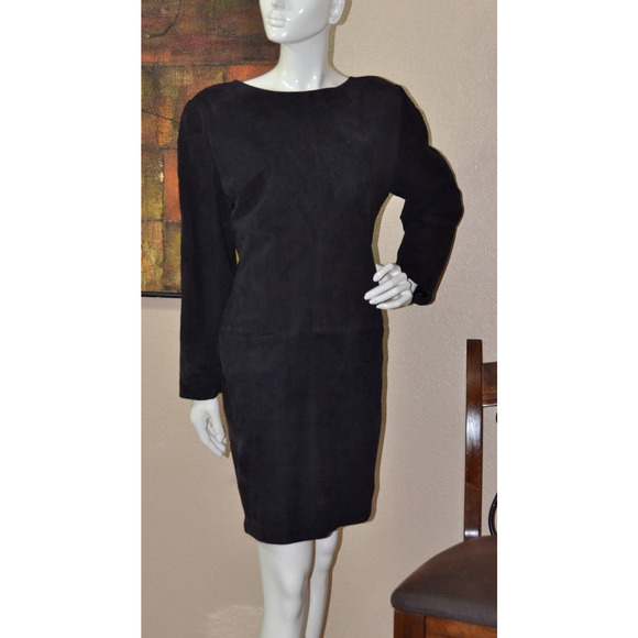 Amen Wardy Vintage Back Cutout Designer Couture Suede Sheath Dress Size 10 - Picture 3 of 7